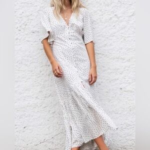 Billabong White Maxi Dress with Black Polka Dots